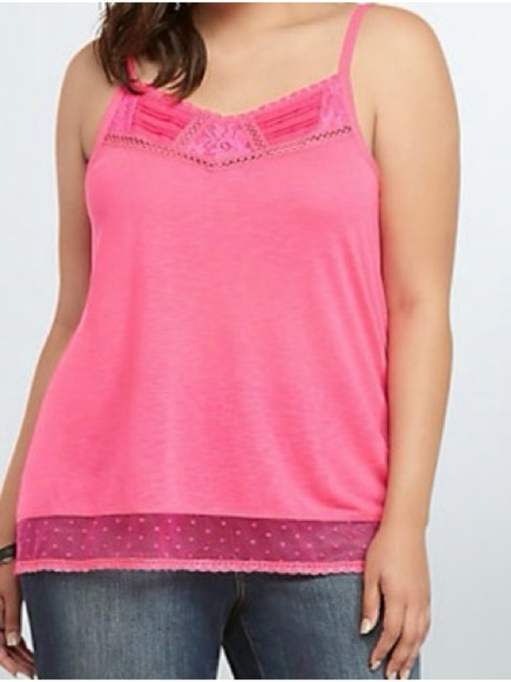 torrid Hot Pink Lace-Trim Camisole with Polka Dot Hem